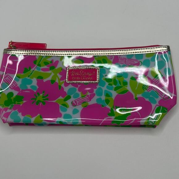 Lilly Pulitzer Estee Lauder Pink Floral Jelly Makeup Bag - Picture 1 of 4